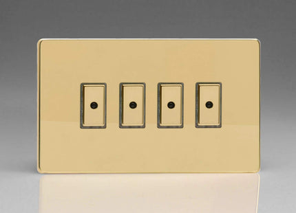 Varilight Eclique 2 4-Gang 1-Way Remote/Tactile Touch Control Master LED Dimmer Light Switch 4 x 0-100W (Max 10 LEDs) Polished Brass JDVE104S