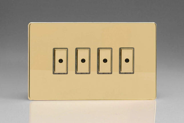 Varilight Eclique 2 4-Gang 1-Way Remote/Tactile Touch Control Master LED Dimmer Light Switch 4 x 0-100W (Max 10 LEDs) Polished Brass JDVE104S