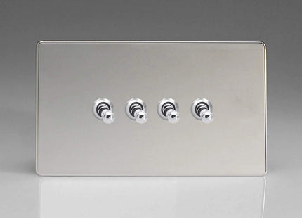 Varilight 4-Gang 10A 1- or 2-Way Toggle Light Switch (Twin Plate) Polished Chrome XDCT9S
