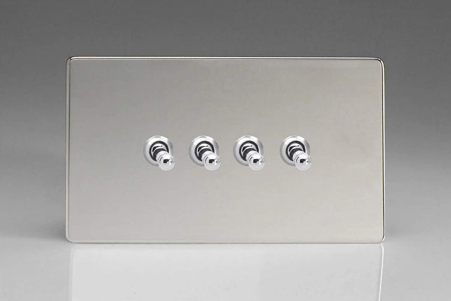 Varilight 4-Gang 10A 1- or 2-Way Toggle Light Switch (Twin Plate) Polished Chrome XDCT9S
