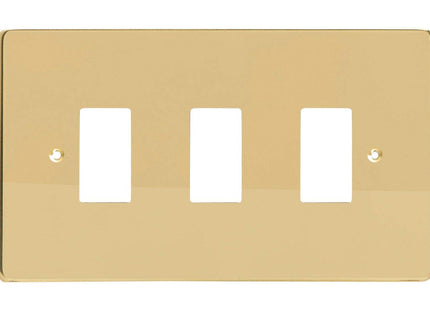 Varilight XDVPG3 PowerGrid Polished Brass 3 Gang Grid Plate (Twin Plate)