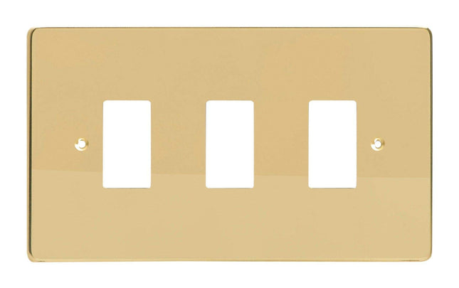 Varilight XDVPG3 PowerGrid Polished Brass 3 Gang Grid Plate (Twin Plate)