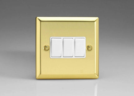 Varilight XV3W Rocker Switches White 3 Gang Victorian Brass