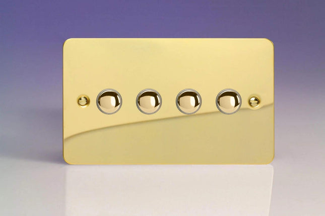Varilight 4-Gang 6A 1- or 2-Way Push-On/Off Impulse Switch (Twin Plate) Polished Brass XFVP4