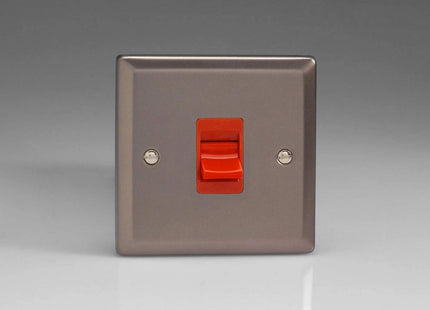 Varilight 45A Cooker Switch (Single Plate, Red Rocker) Pewter XR45S