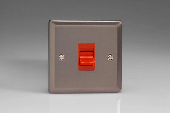 Varilight 45A Cooker Switch (Single Plate, Red Rocker) Pewter XR45S