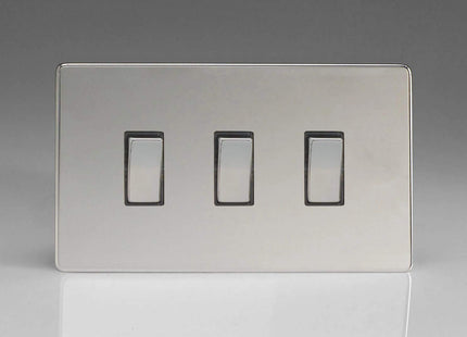 Varilight 3-Gang 10A 1- or 2-Way Rocker Light Switch (Twin Plate) Polished Chrome XDC93S