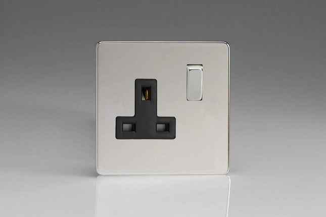 Varilight XDC4BS 13A Socket Polished Chrome Black 1-Gang