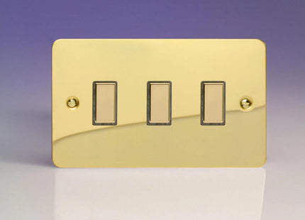 Varilight 3-Gang Tactile Touch Control Dimming Light Switch Slave for use with Eclique2 Master on 2-Way Circuits (Twin Plate) Polished Brass JFVES003