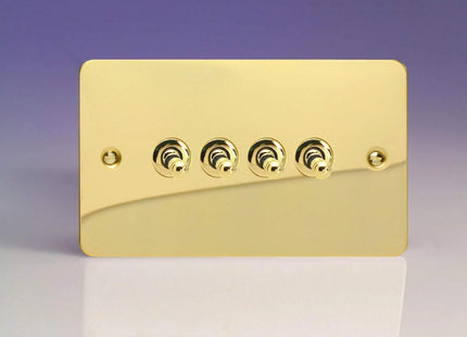 Varilight 4-Gang 10A 1- or 2-Way Toggle Light Switch (Twin Plate) Polished Brass XFVT9