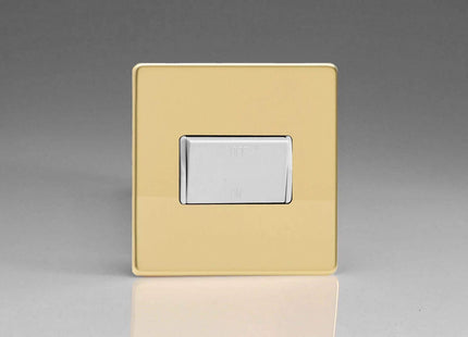 XDVFIWS Varilight Flat Plate Screwless Polished Brass Fan Isolator Switch White Insert