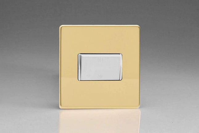 XDVFIWS Varilight Flat Plate Screwless Polished Brass Fan Isolator Switch White Insert