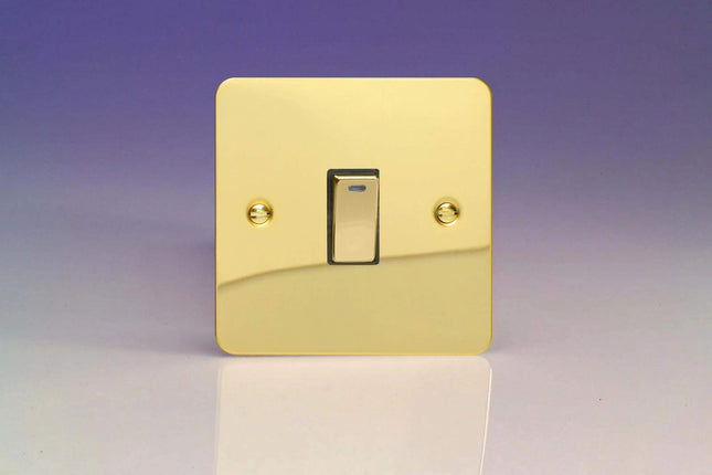 Varilight 1-Gang 20A Double Pole Rocker Light Switch + Neon Indicator Light Polished Brass XFV20ND