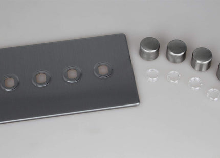Varilight Screwless Brushed Steel 4 Gang Rotary Dimmer Matrix Kit