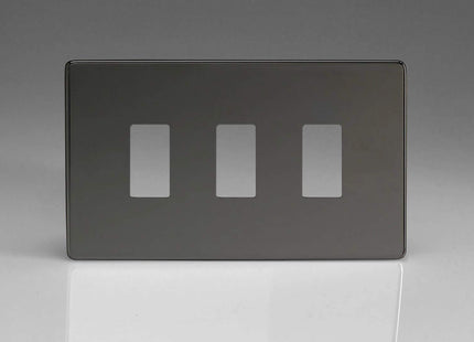 Varilight XDIPGY3S Screwless Iridium Black 3 Gang PowerGrid Plate (Twin Plate)
