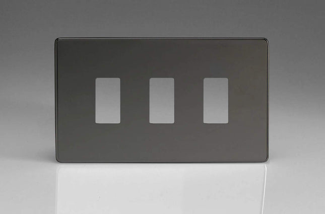 Varilight XDIPGY3S Screwless Iridium Black 3 Gang PowerGrid Plate (Twin Plate)
