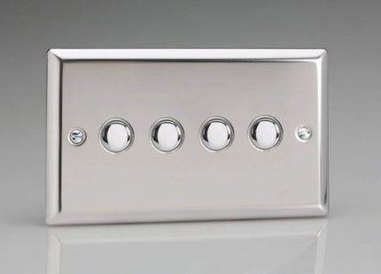 Varilight 4-Gang 6A 1- or 2-Way Push-On/Off Impulse Switch (Twin Plate) Mirror Chrome XCP4
