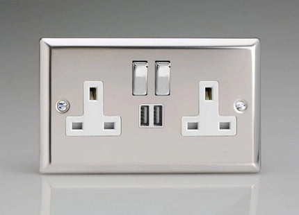 Varilight XC5U2SDW 13A Socket 2-Gang With USB White Mirror Chrome