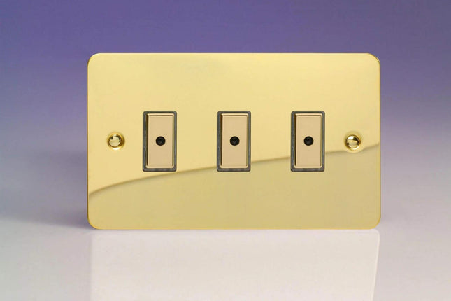 Varilight 3-Gang 1-Way Remote/Tactile Touch Control Master LED Dimmer Light Switch 3 x 0-100W (Max 10 LEDs) Polished Brass JFVE103