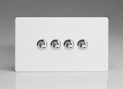 Varilight 4 Gang 2 Way 10 Amp Toggle Light Switch Flat Plate Screwless Premium White Finished Plate XDQT9S