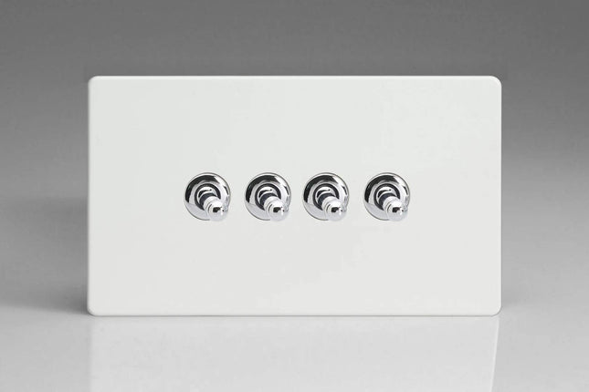 Varilight 4 Gang 2 Way 10 Amp Toggle Light Switch Flat Plate Screwless Premium White Finished Plate XDQT9S