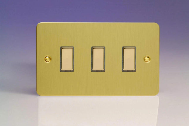 Varilight 3-Gang Tactile Touch Control Dimming Light Switch Slave for use with Eclique2 Master on 2-Way Circuits (Twin Plate) Brushed Brass JFBES003