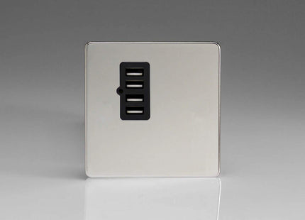 Varilight XDCU4BS Screwless Polished Chrome 4 Gang 5V DC 4800mA USB Charging Port (Single Plate)