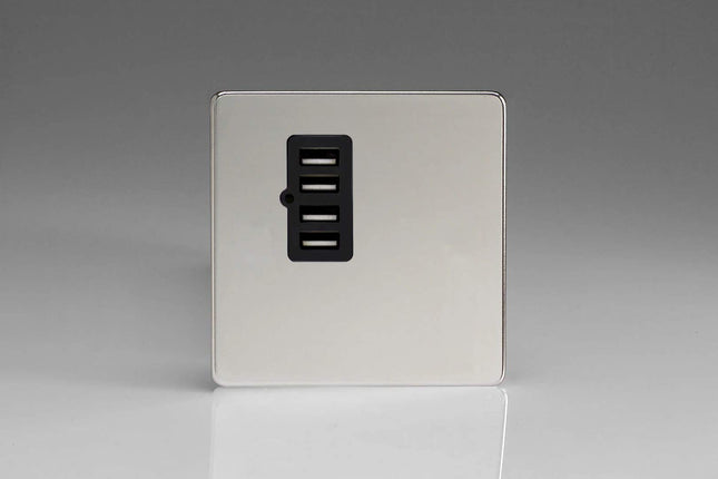 Varilight XDCU4BS Screwless Polished Chrome 4 Gang 5V DC 4800mA USB Charging Port (Single Plate)
