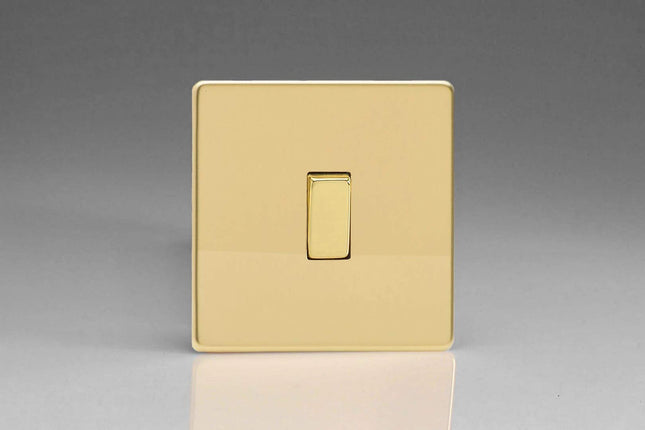 Varilight Flat Plate Screwless Polished Brass 1-Gang Intermediate Light Switch XDV7S