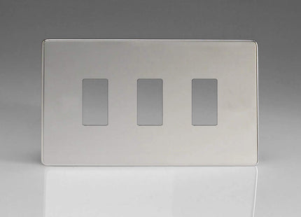 Varilight XDCPGY3S Screwless Polished Chrome 3 Gang PowerGrid Plate (Twin Plate)