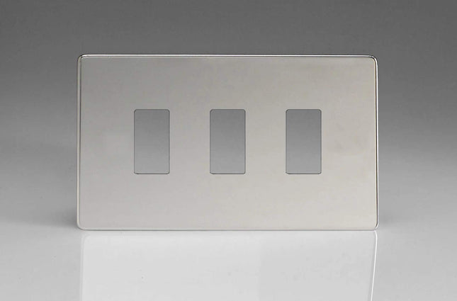 Varilight XDCPGY3S Screwless Polished Chrome 3 Gang PowerGrid Plate (Twin Plate)