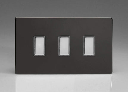 Varilight Eclique 2 3-Gang Tactile Touch Control Dimming Light Switch Slave for use with Master on 2-Way Circuits (Twin Plate) Premium Black JDLES003S