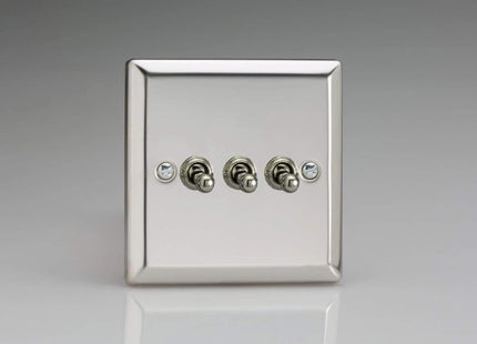 Varilight XCT3 Toggle Switches 3 Gang Mirror Chrome,91x91x36mm