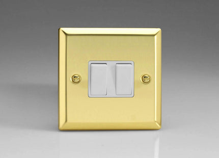 Varilight XV2W Rocker Switches 2-Gang Victorian Brass White