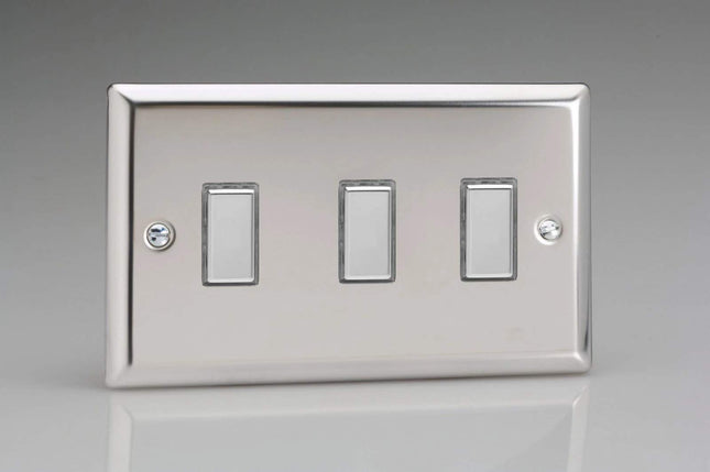 Varilight Eclique 2 3-Gang Tactile Touch Control Dimming Light Switch Slave for use with Master on 2-Way Circuits (Twin Plate) Mirror Chrome JCES003