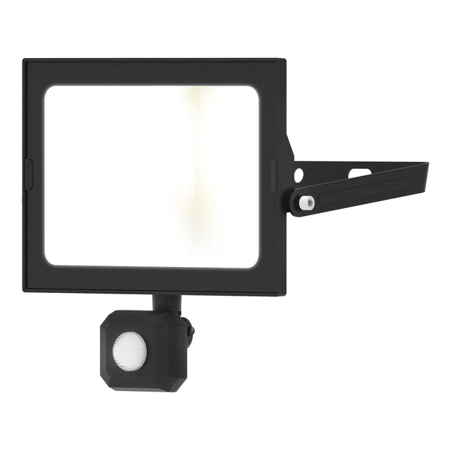 4lite Outdoor Graden/Security LED Floodlight with PIR Sensor IP44 50w 4250lm Black Cool White