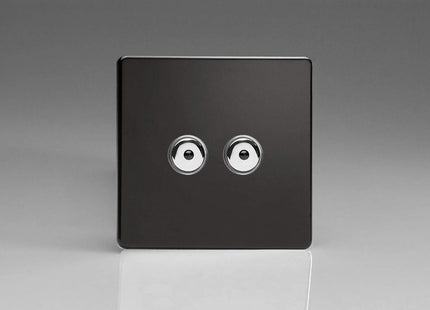 Varilight Screwless Jet Black 2-Gang 1 Way Remote/Touch Control Master LED Dimmer 2 x 0-100W (1-10 LEDs)