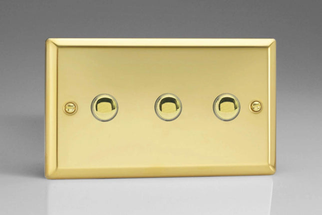 Varilight 3-Gang 6A 1-Way Push-to-Make Momentary Switch (Twin Plate) Victorian Brass XVM3