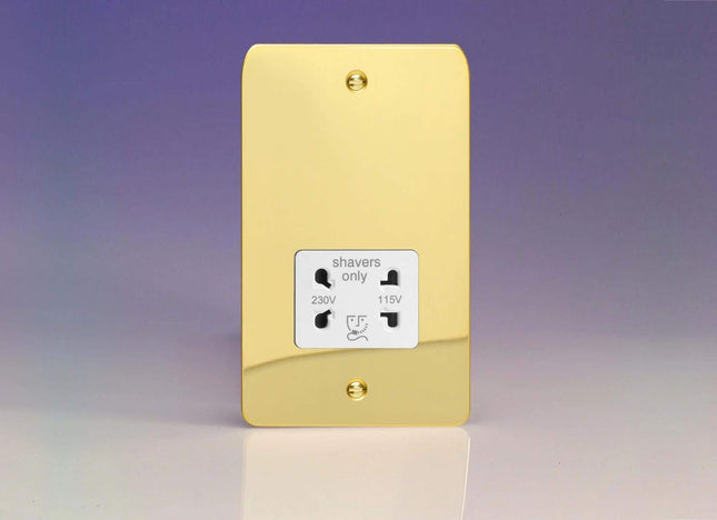 Varilight Ultra Flat Plate Polished Brass Dual Voltage Socket XFVSSW
