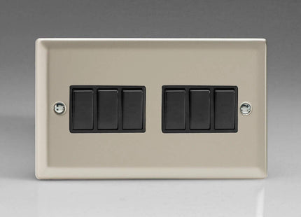 Varilight XN96B Rocker Switches Black 6 Gang Satin