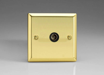Varilight 1-Gang TV Plug Socket, Isolated Co-axial Victorian Brass XV8ISOB