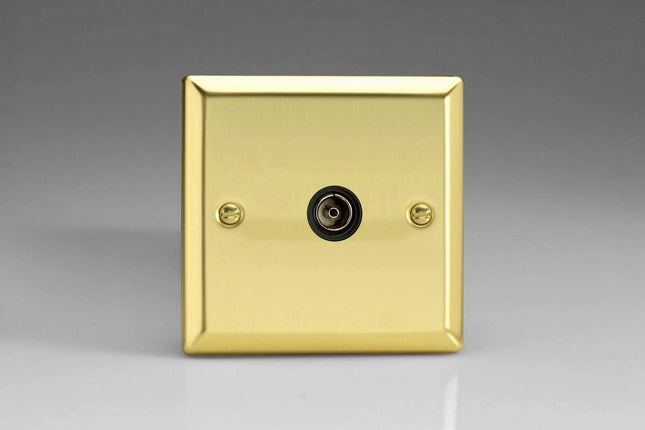 Varilight 1-Gang TV Plug Socket, Isolated Co-axial Victorian Brass XV8ISOB