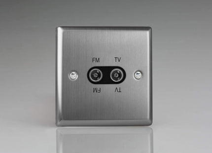 Varilight XTTVFMB Classic Brushed Steel 2-Gang Diplex Socket, TV/FM