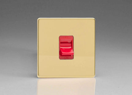 Varilight XDV45SS Screwless Polished Brass 45A DP Cooker Switch Single Plate