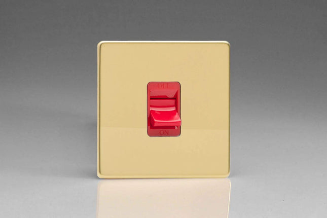 Varilight XDV45SS Screwless Polished Brass 45A DP Cooker Switch Single Plate