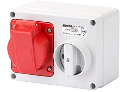 Gewiss GW66009 Horizontal Interlocked Socket Outlet, IP44, 6 Reference, 3P+N+E Pole, 380V-415V, 16 A, 50 Hz/60 Hz, Red