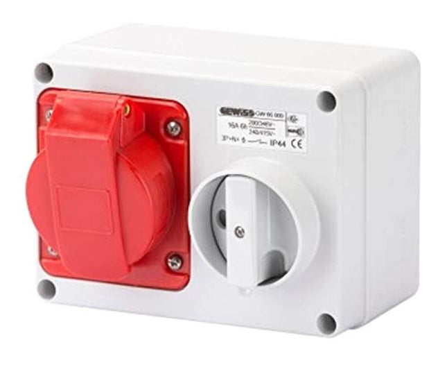 Gewiss GW66009 Horizontal Interlocked Socket Outlet, IP44, 6 Reference, 3P+N+E Pole, 380V-415V, 16 A, 50 Hz/60 Hz, Red