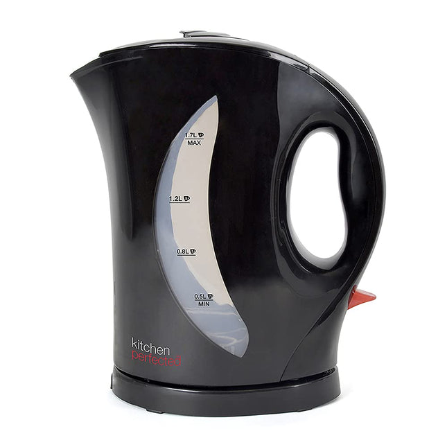 Kitchen Perfected 2000W 1.7L Electric Cordless Kettle Dual Water Level Windows with Cup Indicators Washable Filter ? On / Off Indicator Light -Automatic Safety Shut-Off E1524BK Black