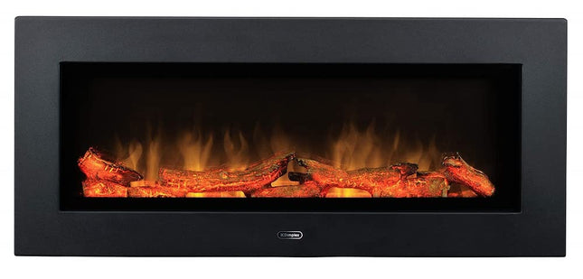 Dimplex SP16E Optiflame Electric Linear Wall Fire, Black/ Dark Grey Media Wall Fire with Log Effect fuel Bed, LED Flame Effect, Thermostat and 2kW Adjustable Fan Heater and Remote Control