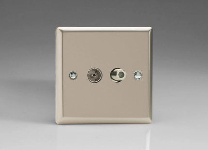 Varilight 2-Gang TV Plug Socket, Co-axial + F-Type Satellite Satin Chrome XN88S